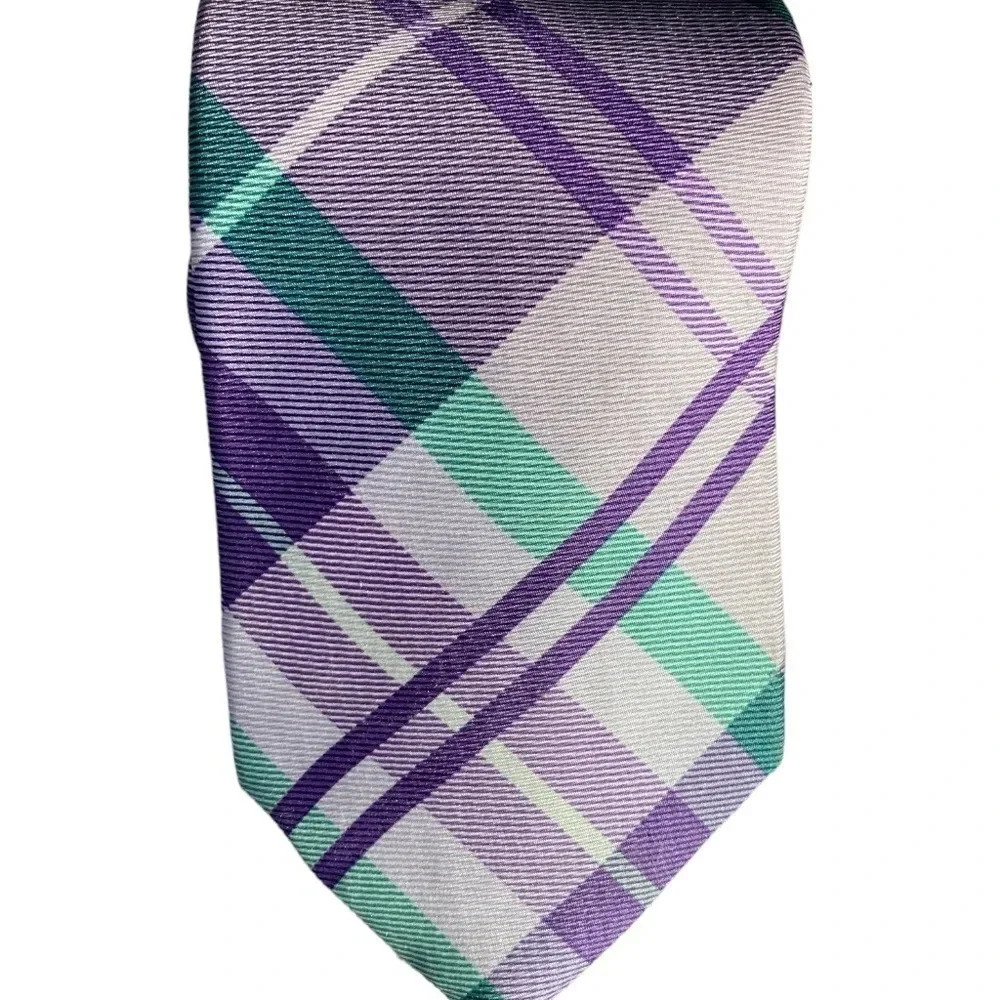 Brooks Brothers 346 Pure Silk Tie Purple Plaid Pattern